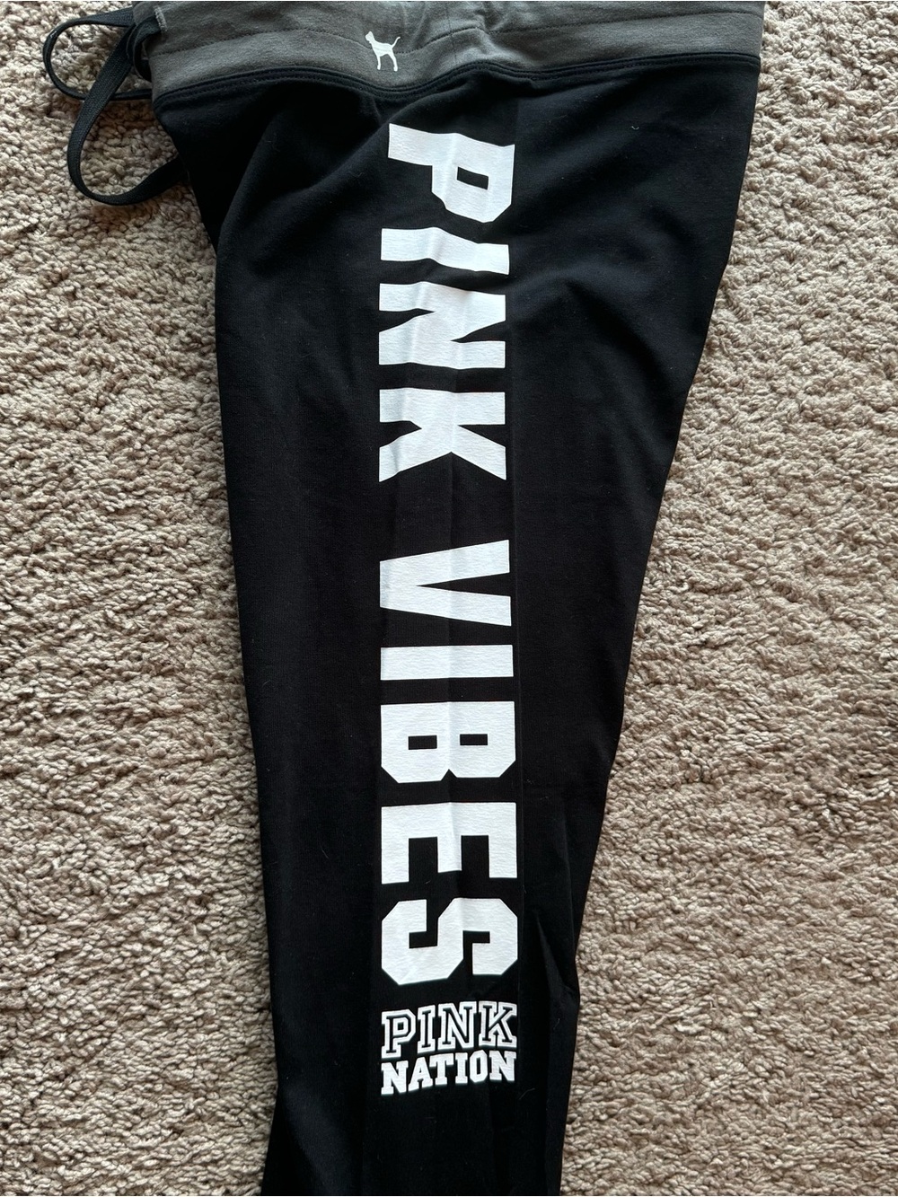 Victoria's Secret PINK Yoga joggers Black with Khaki green waist and ankle. Med
